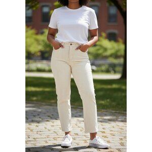 Old Navy Women's Extra High-Rise Sky-Hi Straight Jeans Size 16 Tall Beige & Whit